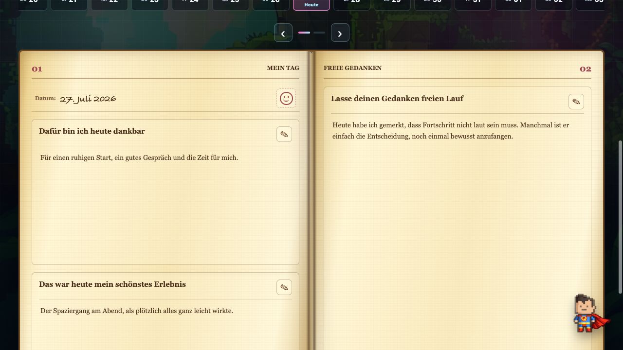 Das myDailyQuest Journal als aufgeschlagenes Buch